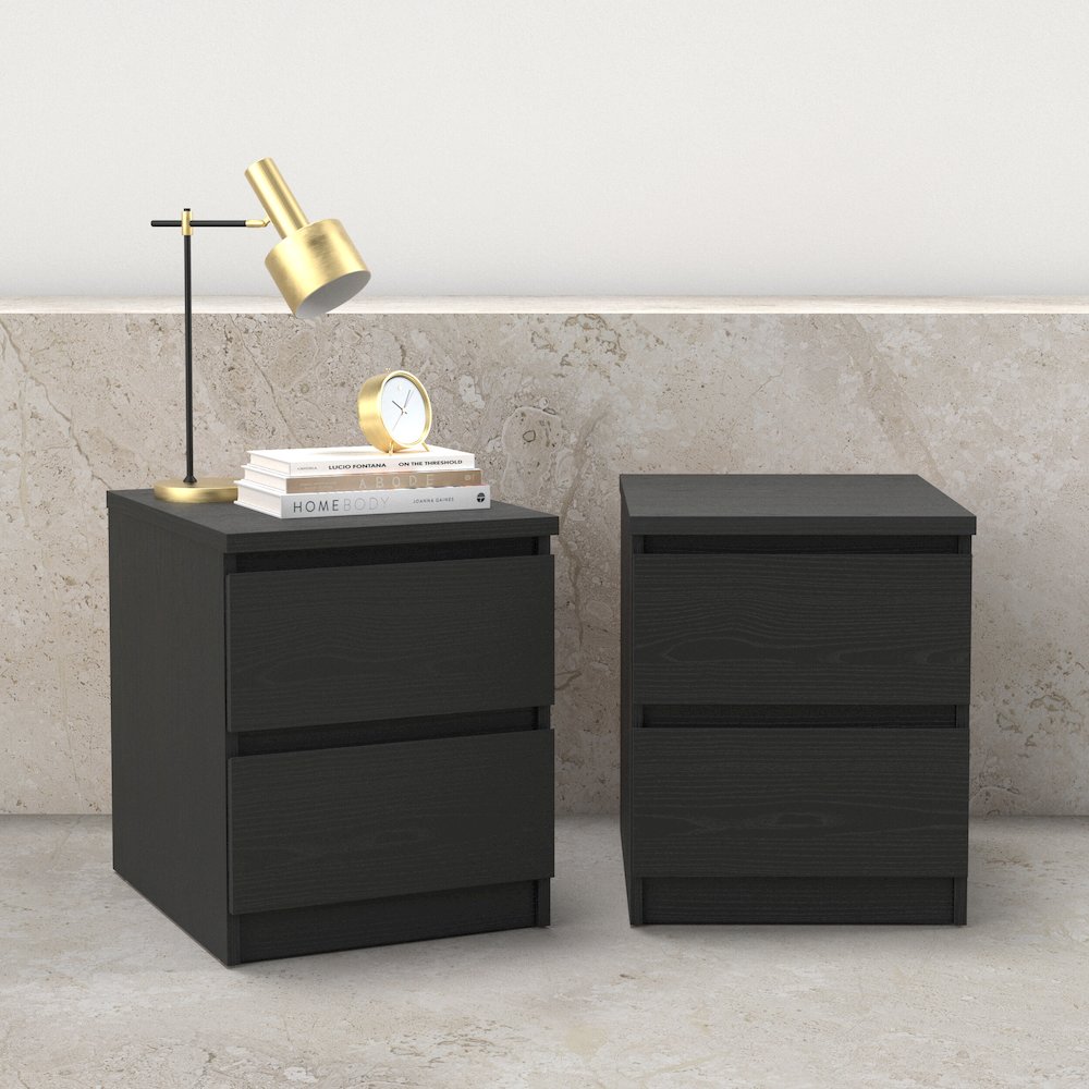 Scottsdale 2 Drawer Nightstand - Set of 2, Black Woodgrain. Picture 2