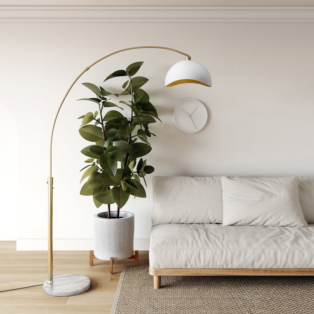 Luna Bella Arc Floor Lamp - 92", Brass, White/Gold Leaf Shade. Picture 5
