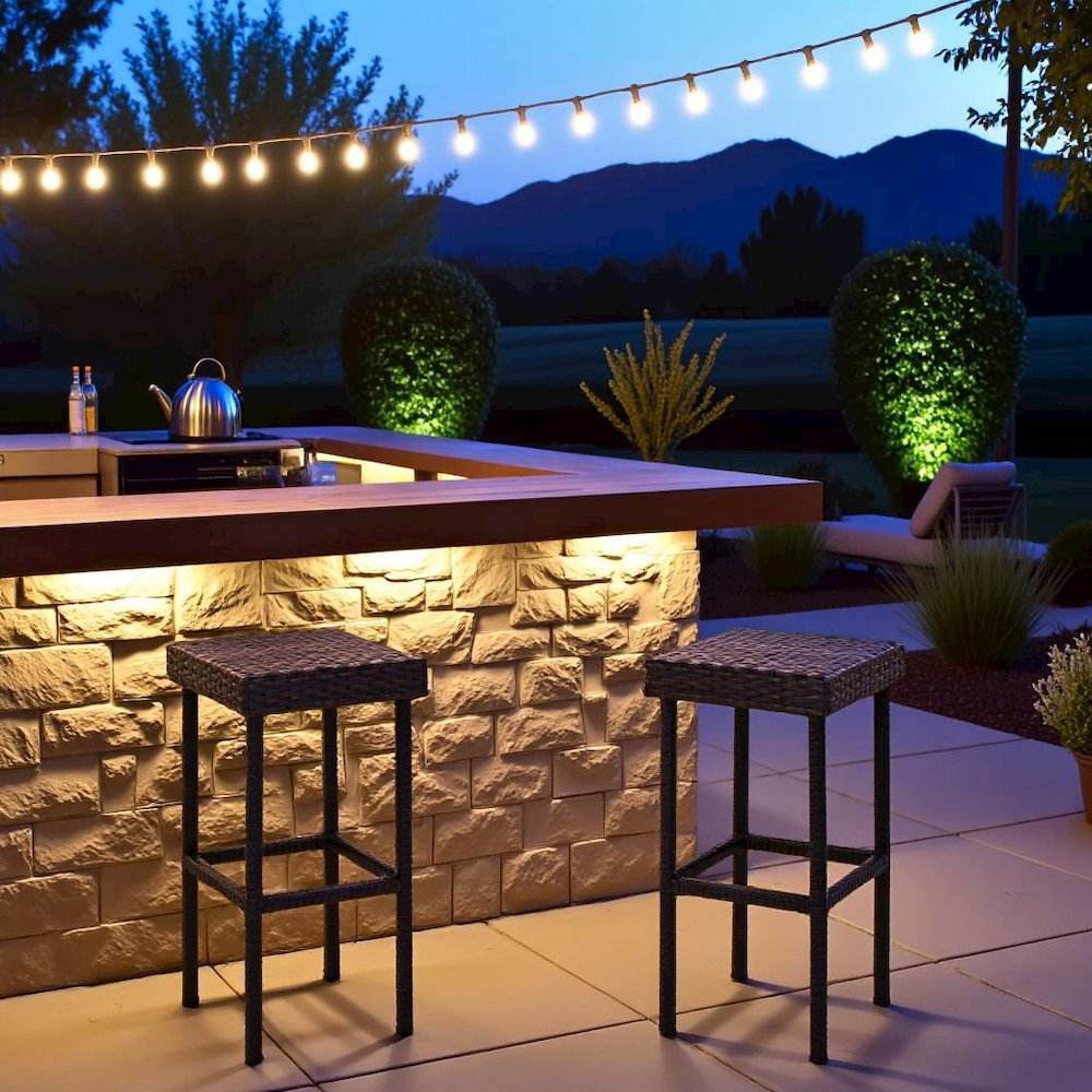Brown Wicker Bar Stools Set of 2 with Patio Seating for Outdoor Gatherings. Picture 3