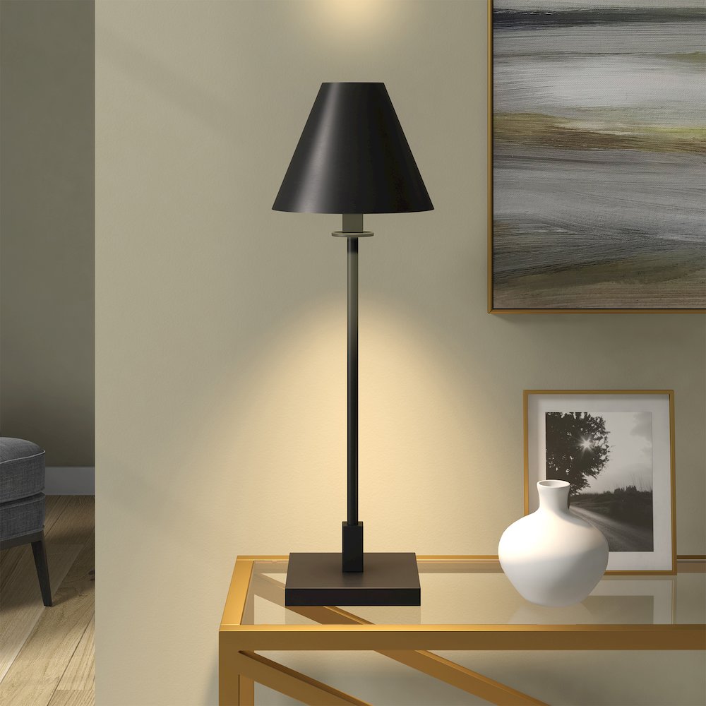 Clement 28" Tall Table Lamp with Metal Shade in Blackened Bronze. Picture 6