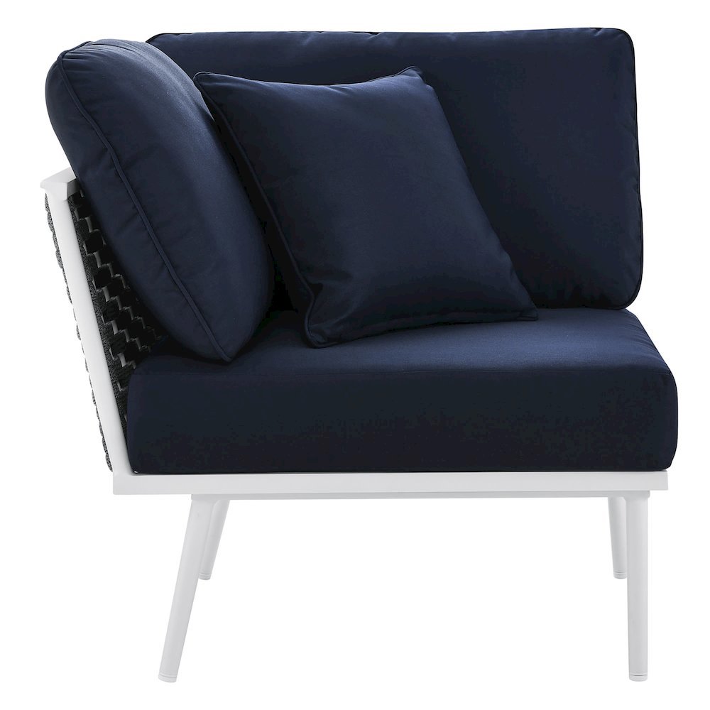 Outdoor Aluminum Corner Lounge Chair With Armrests And Cushioned Seat. Picture 4