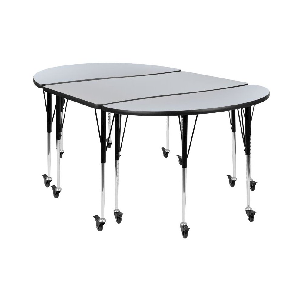 3 Piece Mobile 76" Oval Wave Flexible Grey Thermal Laminate Activity Table Set-Standard Height Adjustable Legs. Picture 1