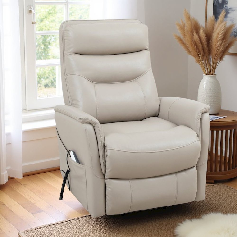 Ivory Recliner Chair with Power Lift and Articulating Headrest. Picture 5
