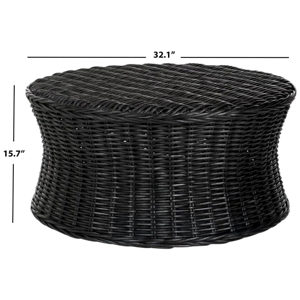 Home Collection Ruxton Black Rattan Round Coffee Table Ottoman. Picture 2