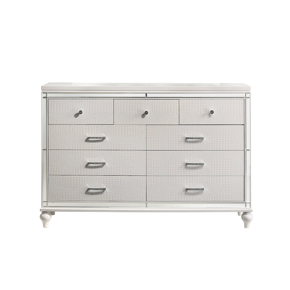 Furniture Valentine Solid Wood Dresser with 9 Drawers in White. Picture 3