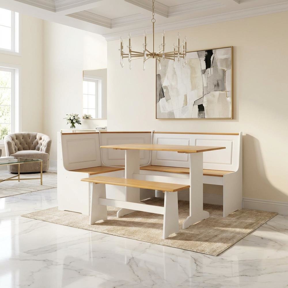 White Dining Furniture Set with Pine Accents and Spacious Surface. Picture 2