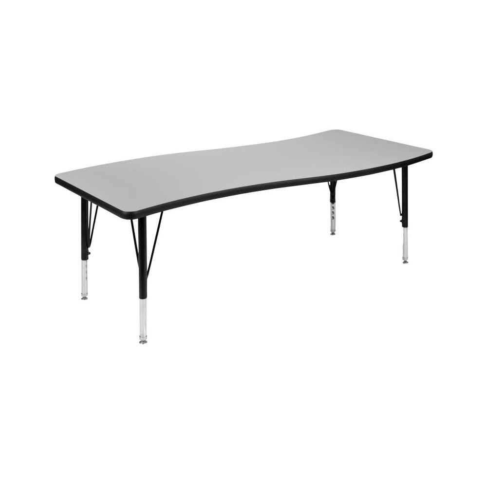 26"W x 60"L Rectangular Wave Flexible Collaborative Grey Thermal Laminate Activity Table - Height Adjustable Short Legs. Picture 1