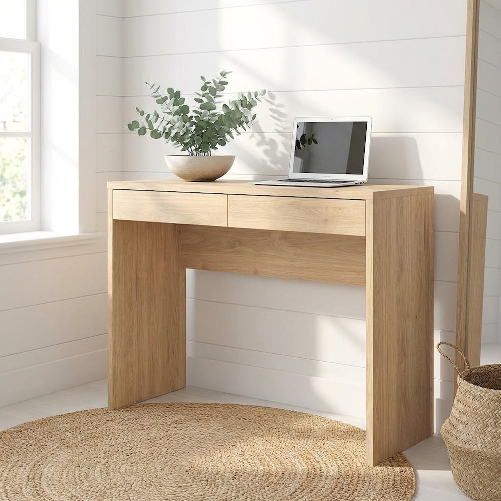 Modern Brown 2-Drawer Computer Desk for Home Office or Study Table. Picture 2