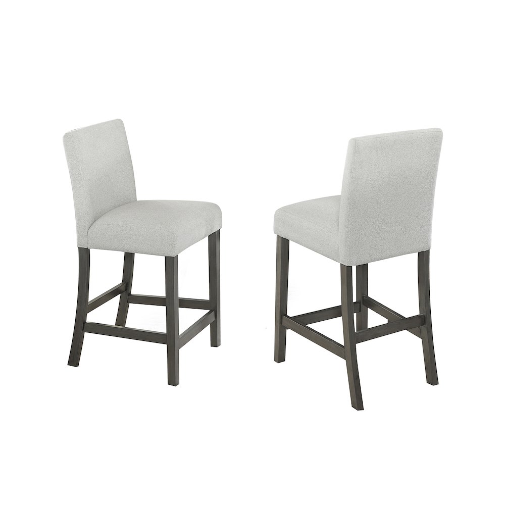 Selena Set of 2 Light Gray Fabric Counter Chairs with Gray Wood Frame & Footrest. Picture 1