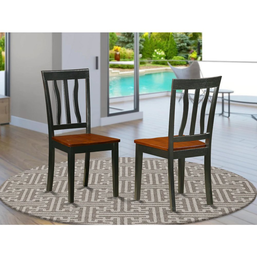 Antique Kitchen Dining Chairs - Slat Back Wooden Seat Chairs, Set of 2. Picture 8