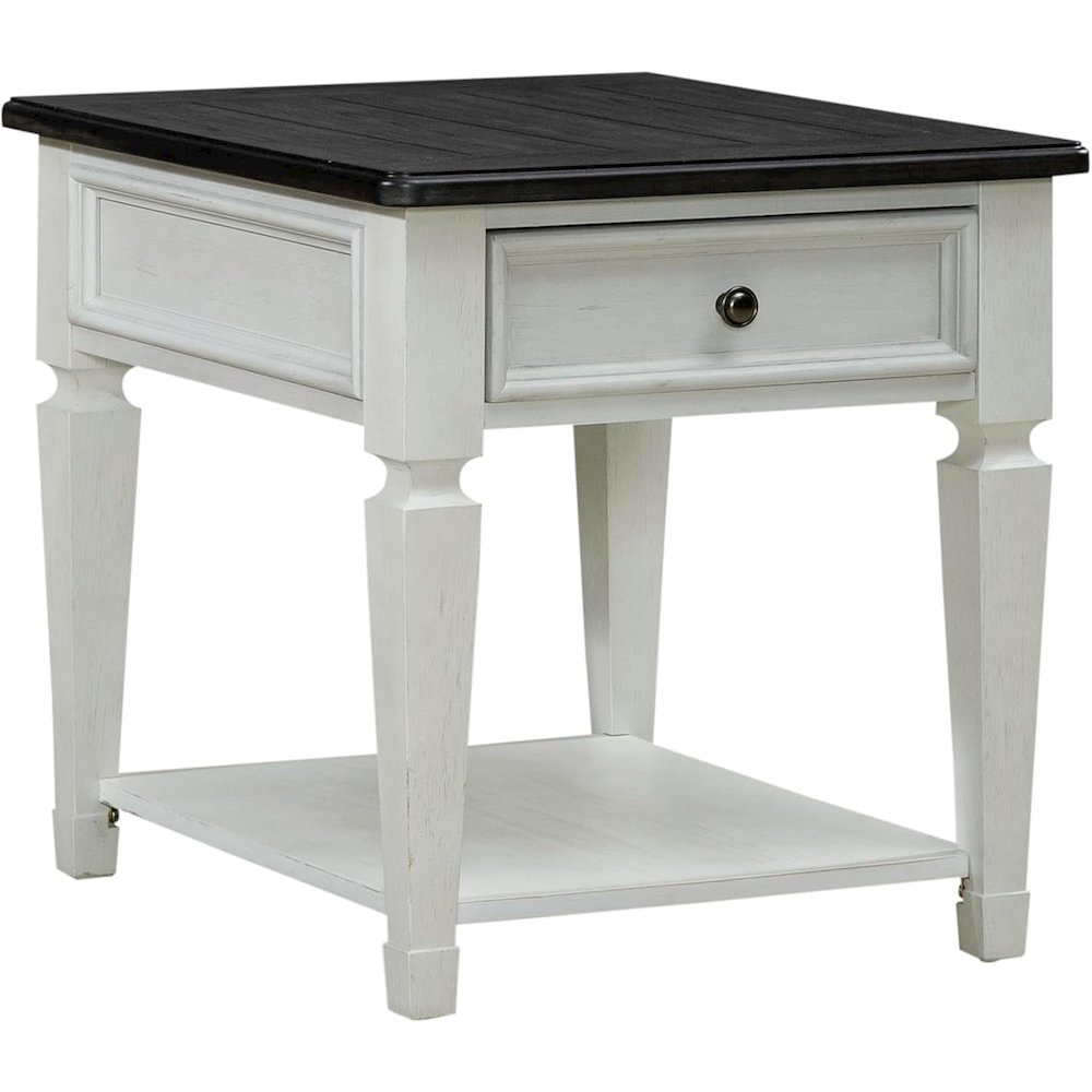 Allyson Park Drawer End Table in Wirebrushed White w/ Charcoal Top. Picture 1