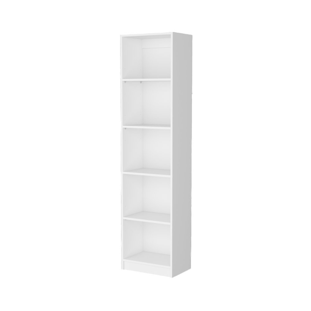 Sutton Slim Bookcase with Modern 5-Shelf Design, White. Picture 1