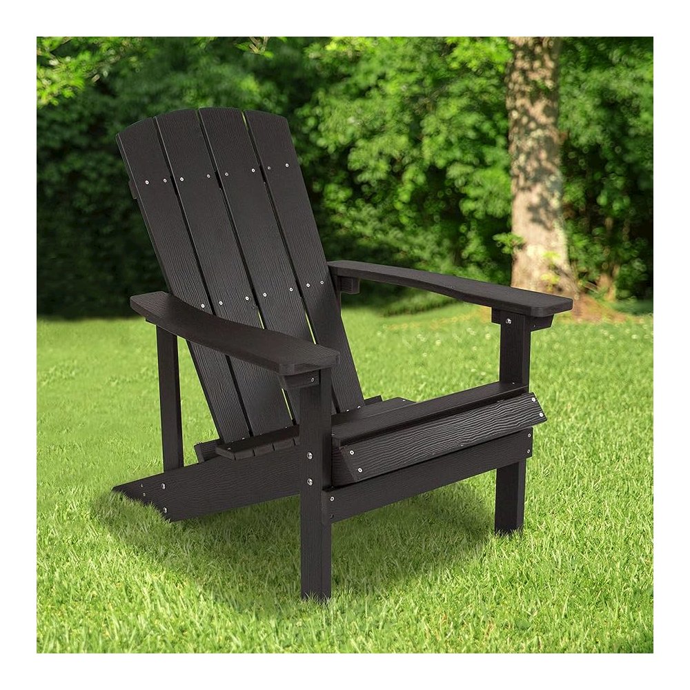 Modern All-Weather Poly Resin Wood Adirondack Chair in Black. Picture 2