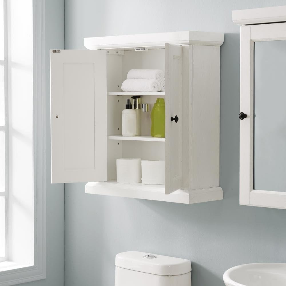Distressed White Bathroom Wall Cabinet, Anti-Tip Hardware, Durable Construction. Picture 3