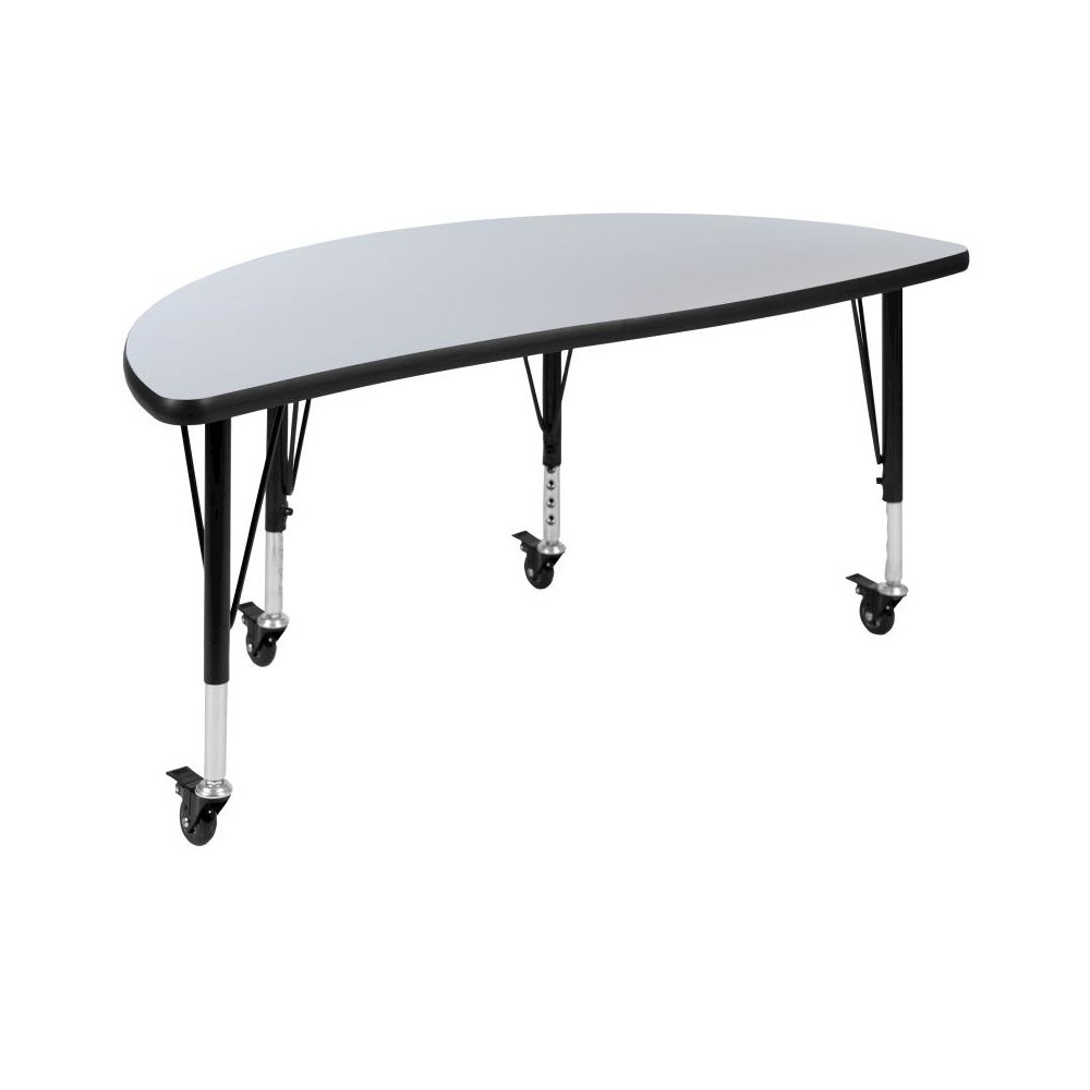 Mobile 47.5" Half Circle Wave Flexible Collaborative Grey Thermal Laminate Activity Table - Height Adjustable Short Legs. Picture 1