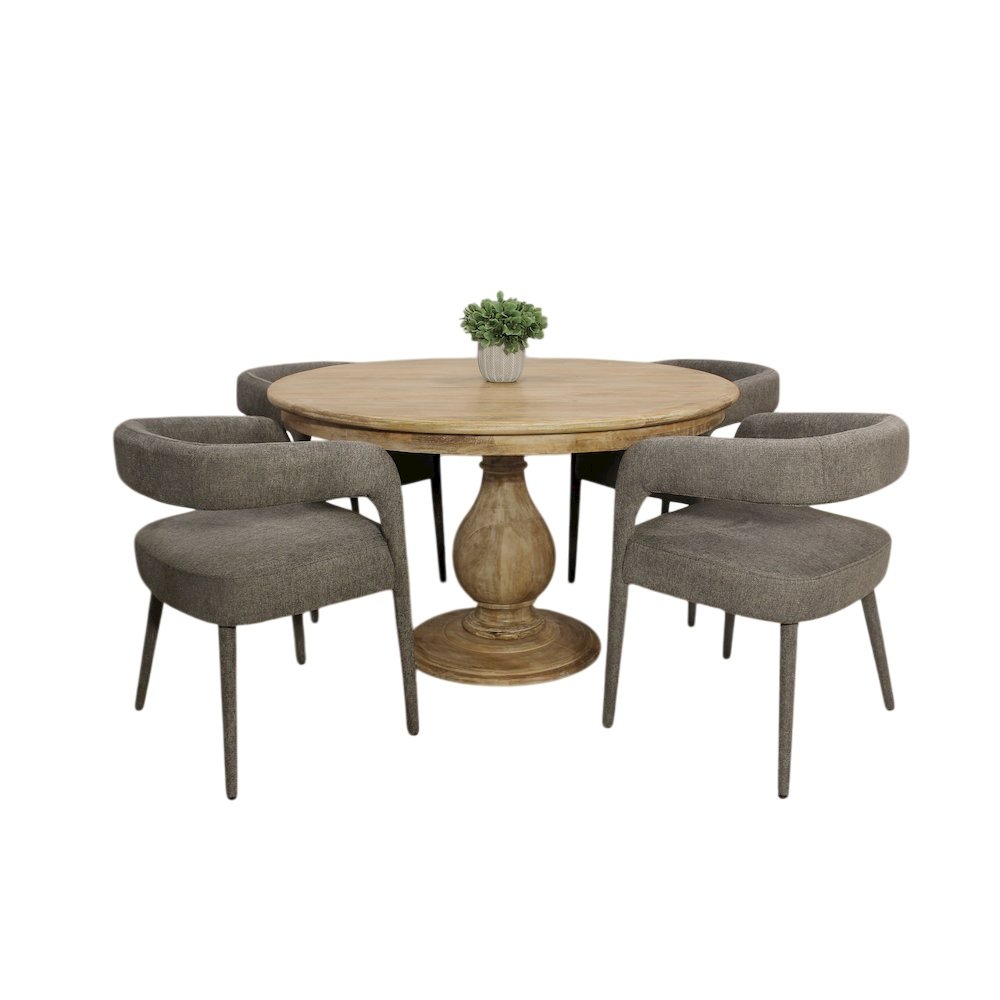 Jenna 48" Dining Table with 2 Sets of Galway Chairs in Dark Gray Linen Fabric. Picture 1