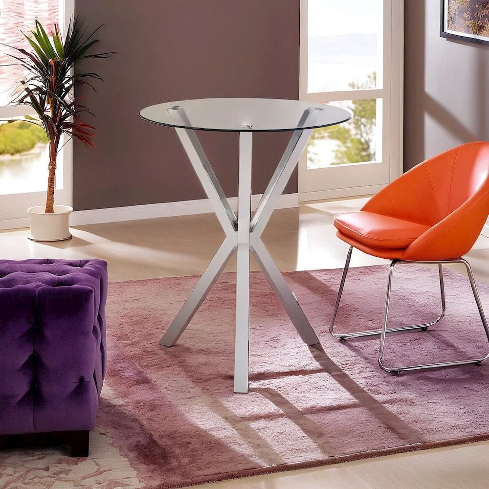 Sleek Chrome Round Bar Table with Clear Glass Top for Elegant Entertaining. Picture 6