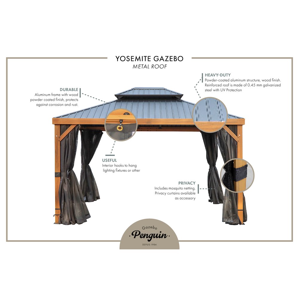 Yosemite Gazebo Aluminum frame wood finish 10 x 12. Picture 6