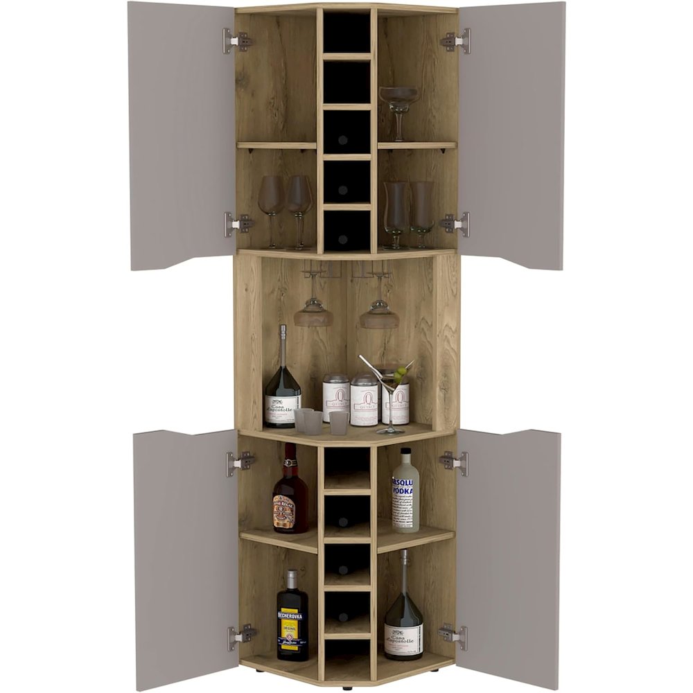 Obregon Corner Bar Cabinet Macadamia / Taupe MDF. Picture 4