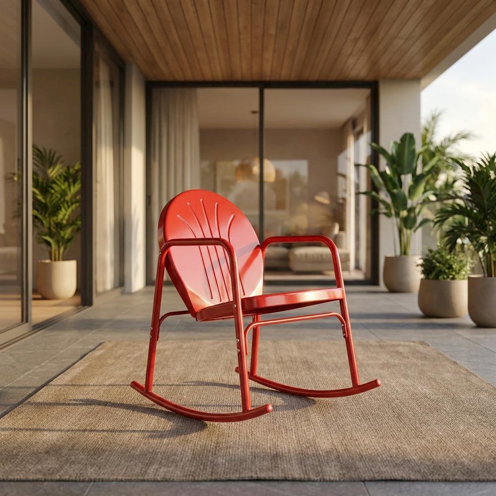 Bright Red Gloss Rocking Chair Set with Comfortable Armrests and Durable Build. Picture 3