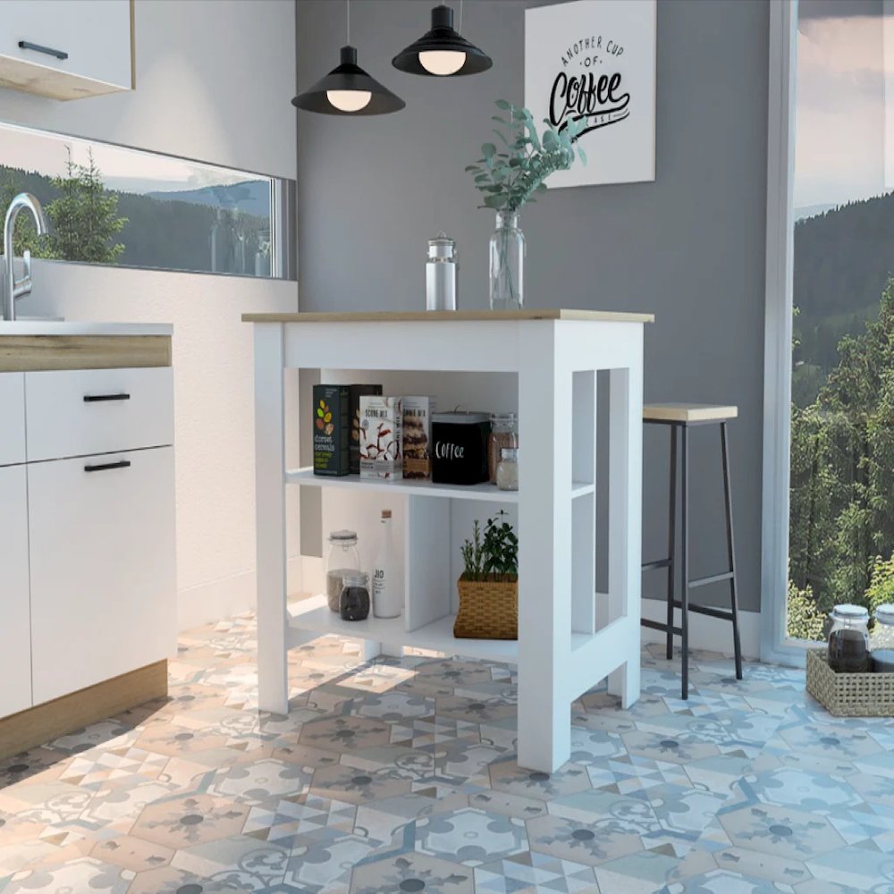 Cala Kitchen Island Anti Microbial Light Oak / White MDF. Picture 2