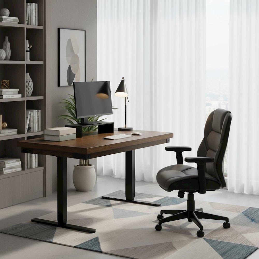 Rustic Electric Sit/Stand Desk, Height Adjustable 30"-45", Brown. Picture 3