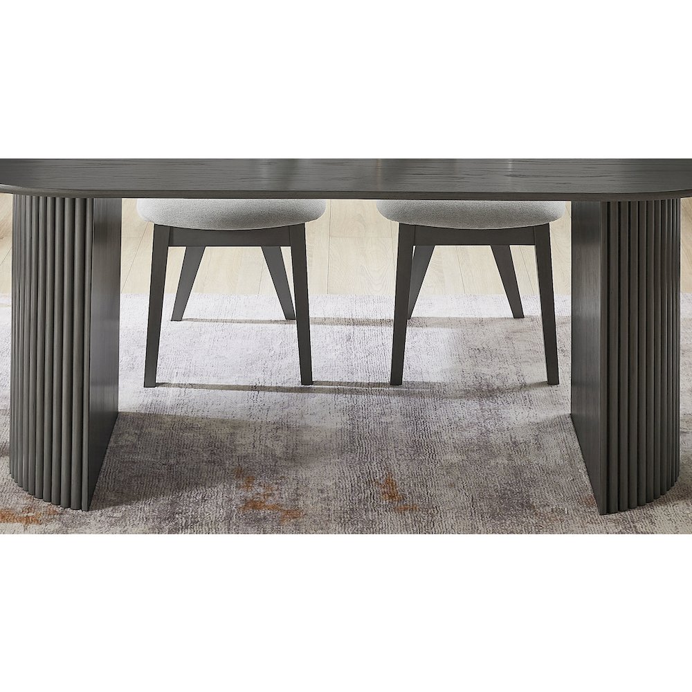 Valencia 80" Oval Gray Oak Finish Dining Table with Dual Pedestal Base – Seats 6. Picture 1