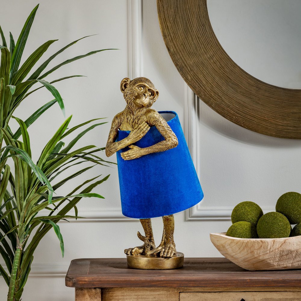 Chester Gold Monkey w/Blue Velvet Shade. Picture 2