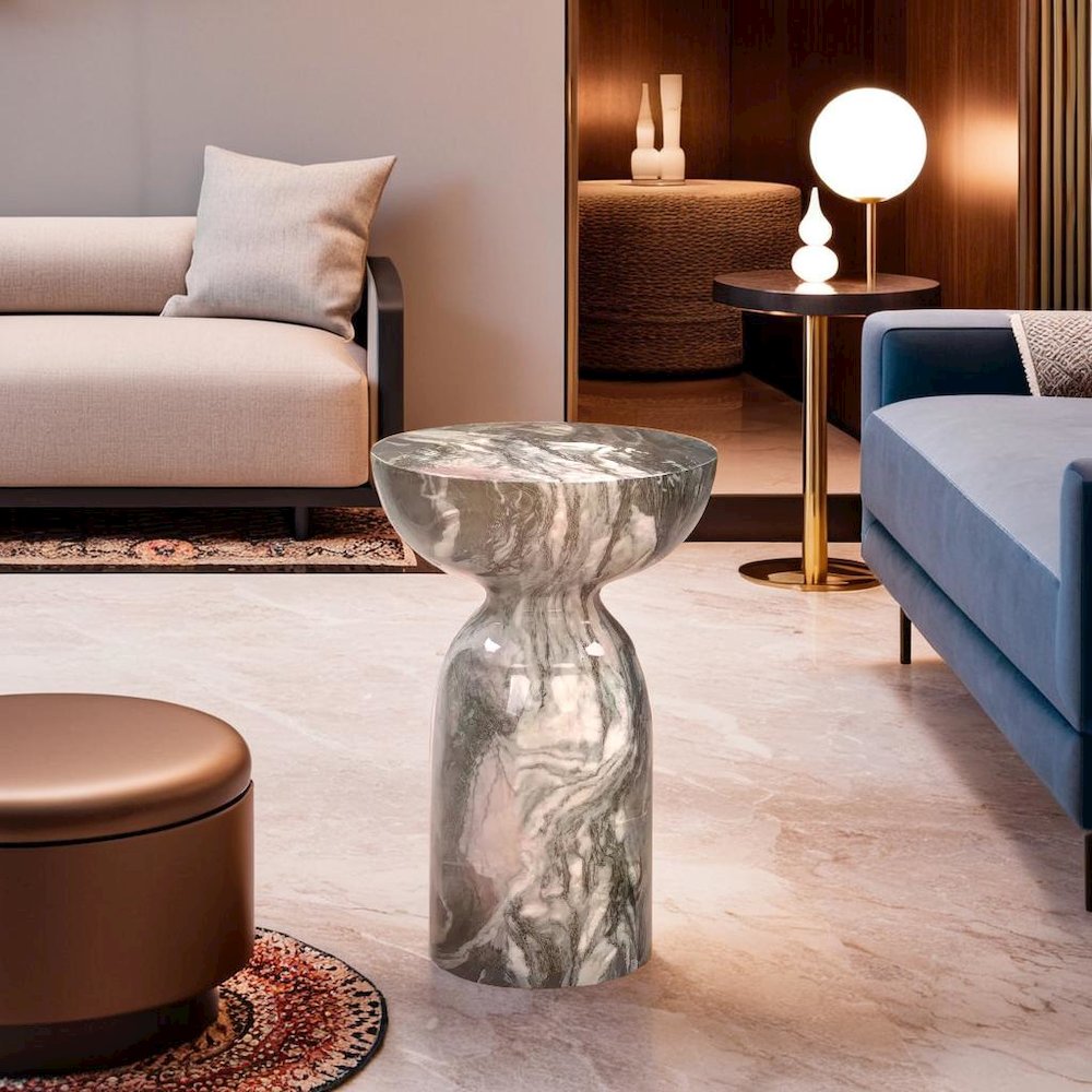 Sophisticated Grey and Blush Marble Side Table with Durable Concrete Design. Picture 4