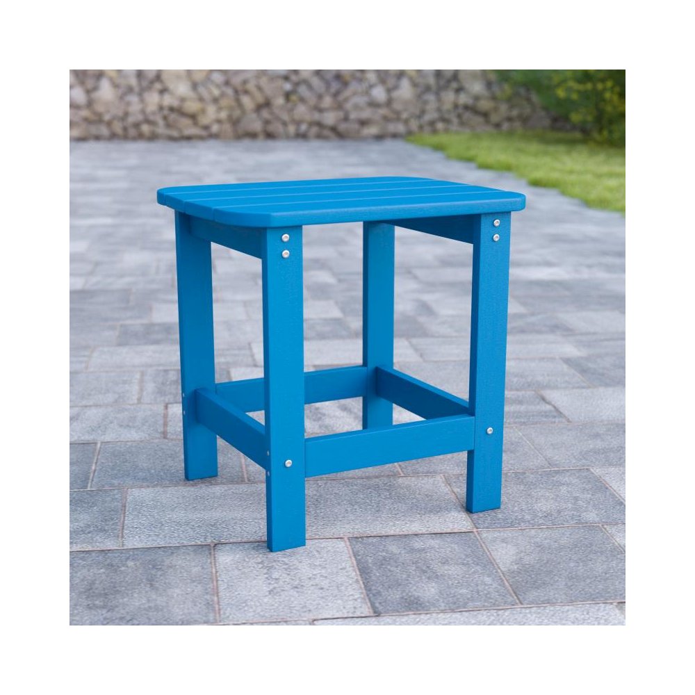 All-Weather Poly Resin Wood Adirondack Side Table in Blue. Picture 2