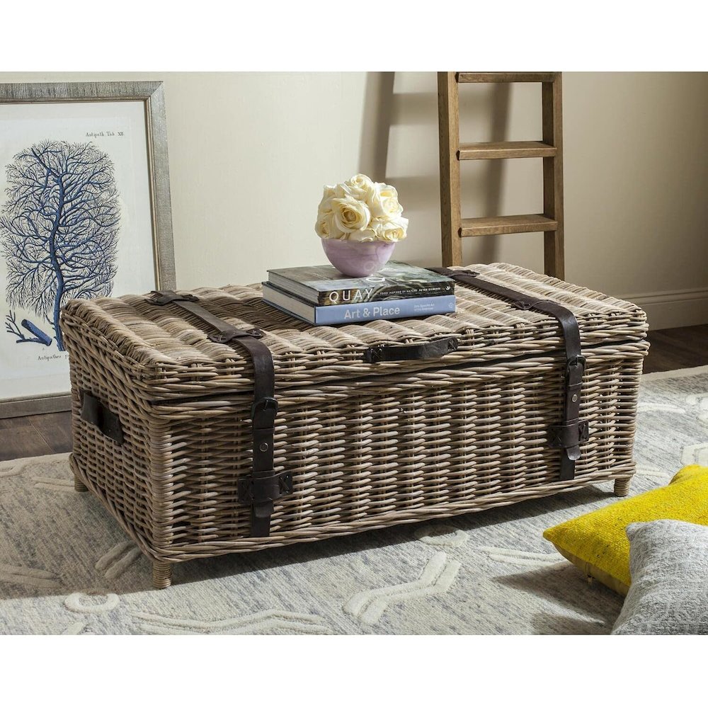 Home Collection Navarro White Rattan Coffee Table. Picture 4