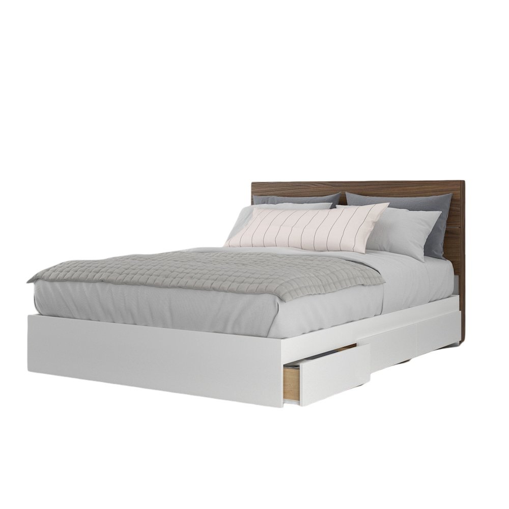 2-Piece Bedset With Bed Frame And Headboard, Queen|White & Walnut. Picture 1