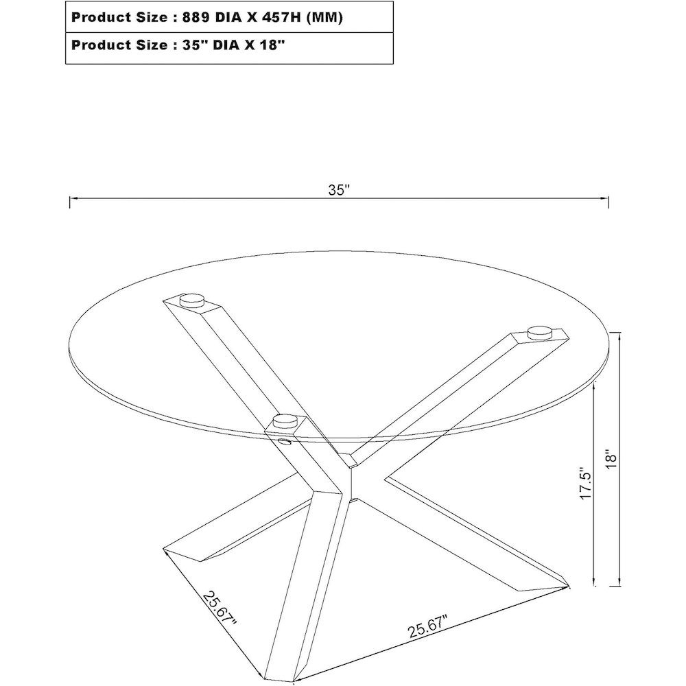 Kenzie Round Tempered Glass Top Cocktail Coffee Table Chrome. Picture 2