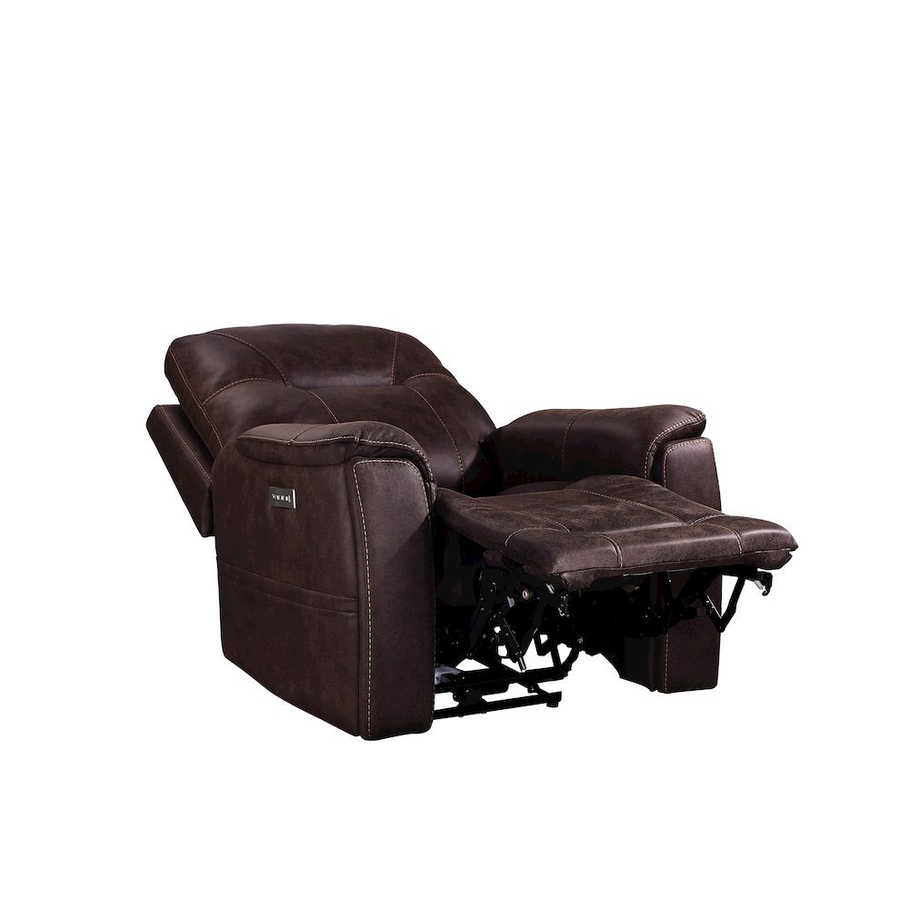Saddle Brown Power Recliner with Plush Foam, Steel Frame, and PU Fabric. Picture 2