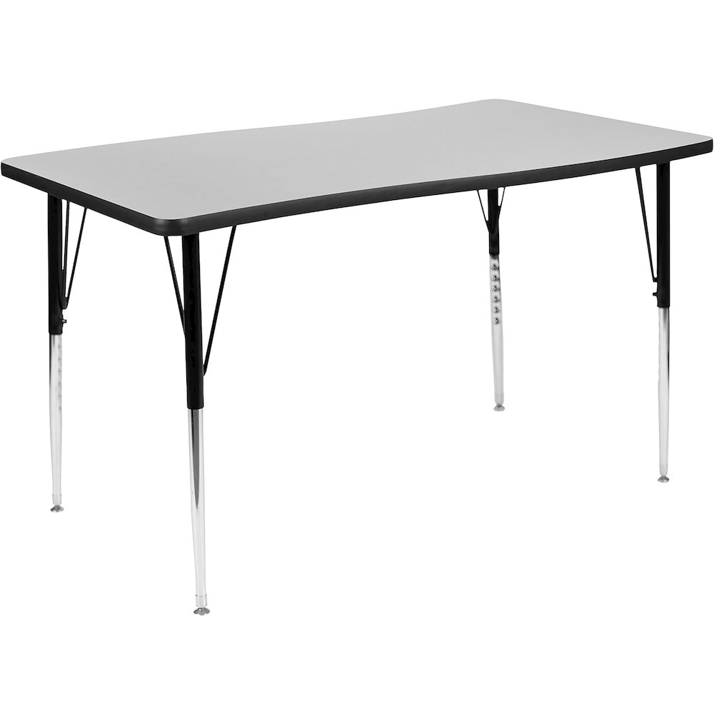 28"W x 47.5"L Rectangular Wave Flexible Collaborative Grey Thermal Laminate Activity Table - Standard Height Adjustable Legs. Picture 1