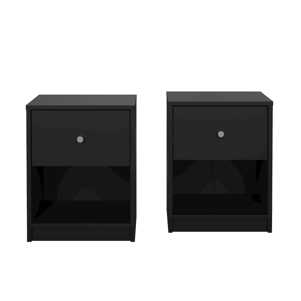 Portland 1 Drawer Nightstand - Set of 2, Black. Picture 1