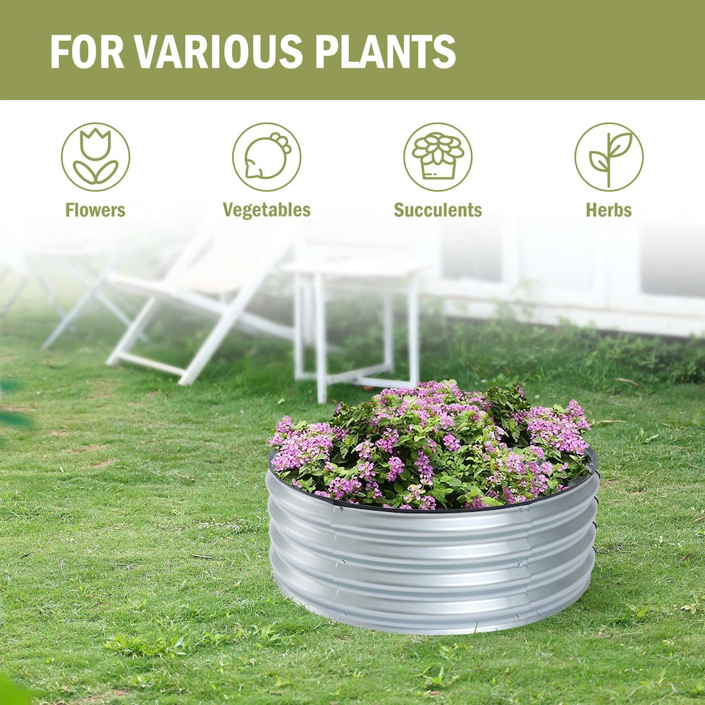 35.38in Round Galvanized Steel Raised Garden Bed. Picture 10