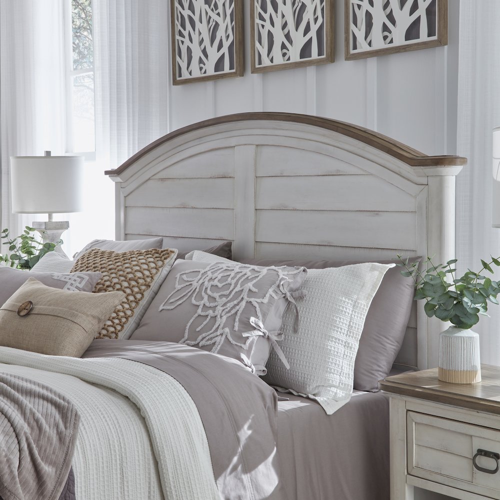 Meadowbrook 6/6 Arched Panel Headboard - Whitewash - Sand Top. Picture 1