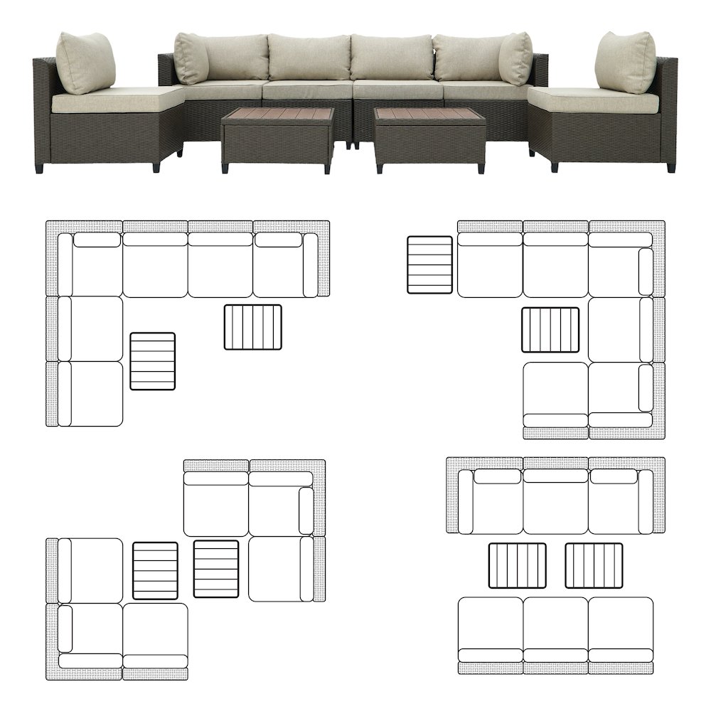 8 Piece Brown Outdoor Sectional Wicker Sofa Chairs and Tables. Picture 4