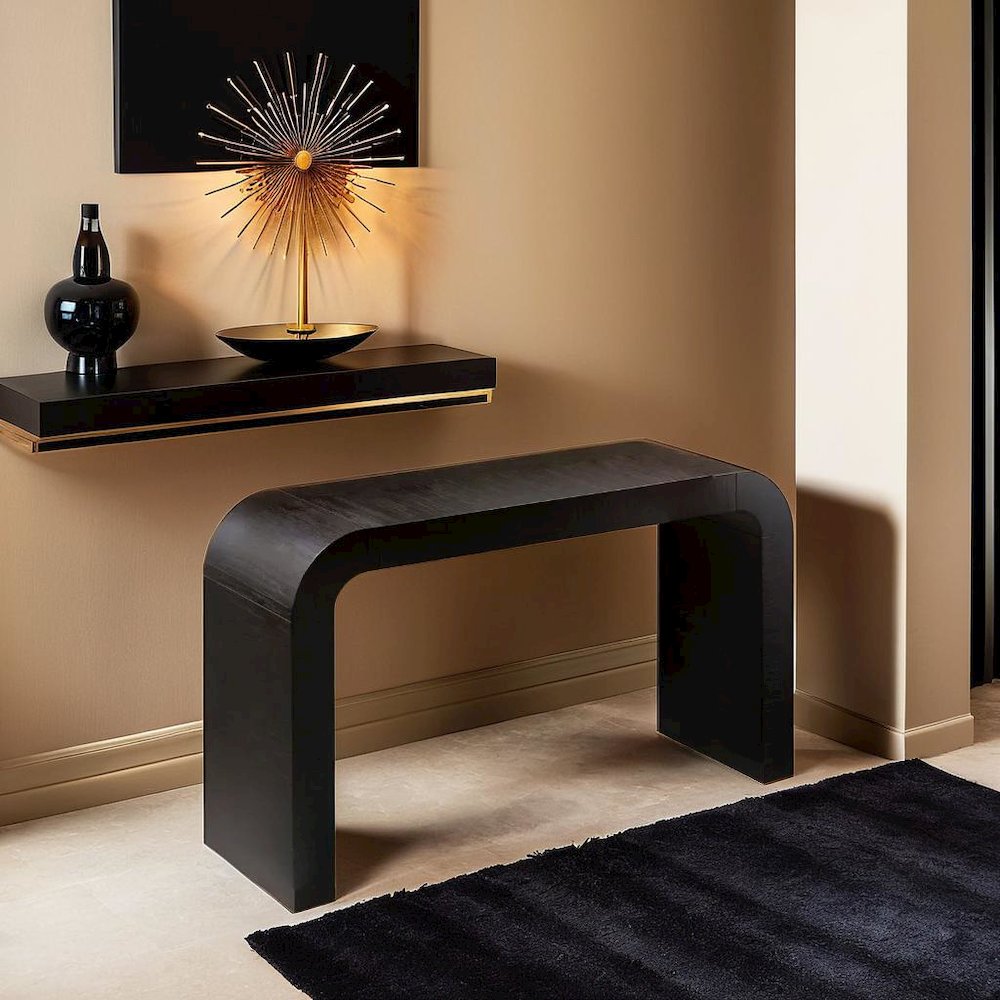 Sleek Curved Black Console Table for Contemporary Entryways and Living Spaces. Picture 4