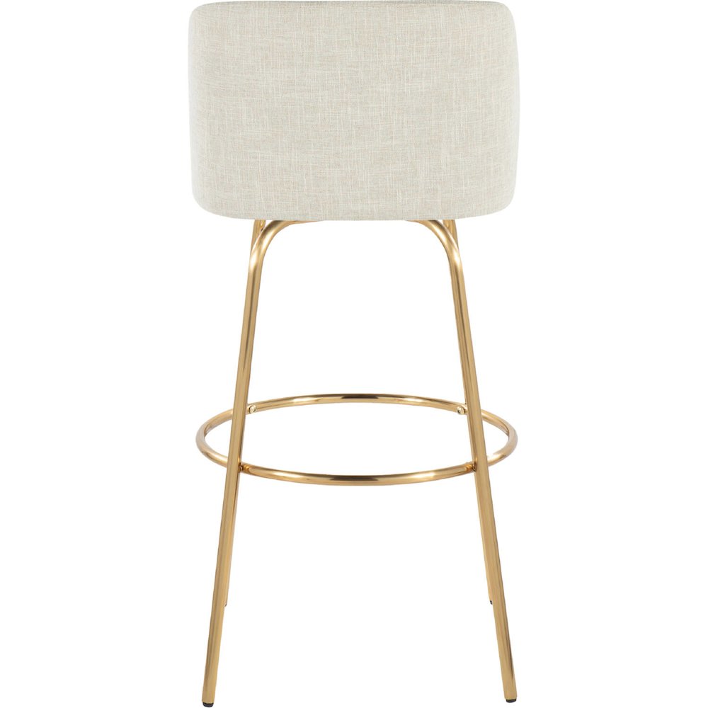 Cream Fabric, Gold Metal Toriano 30" Fixed-Height Barstool - Set of 2. Picture 3