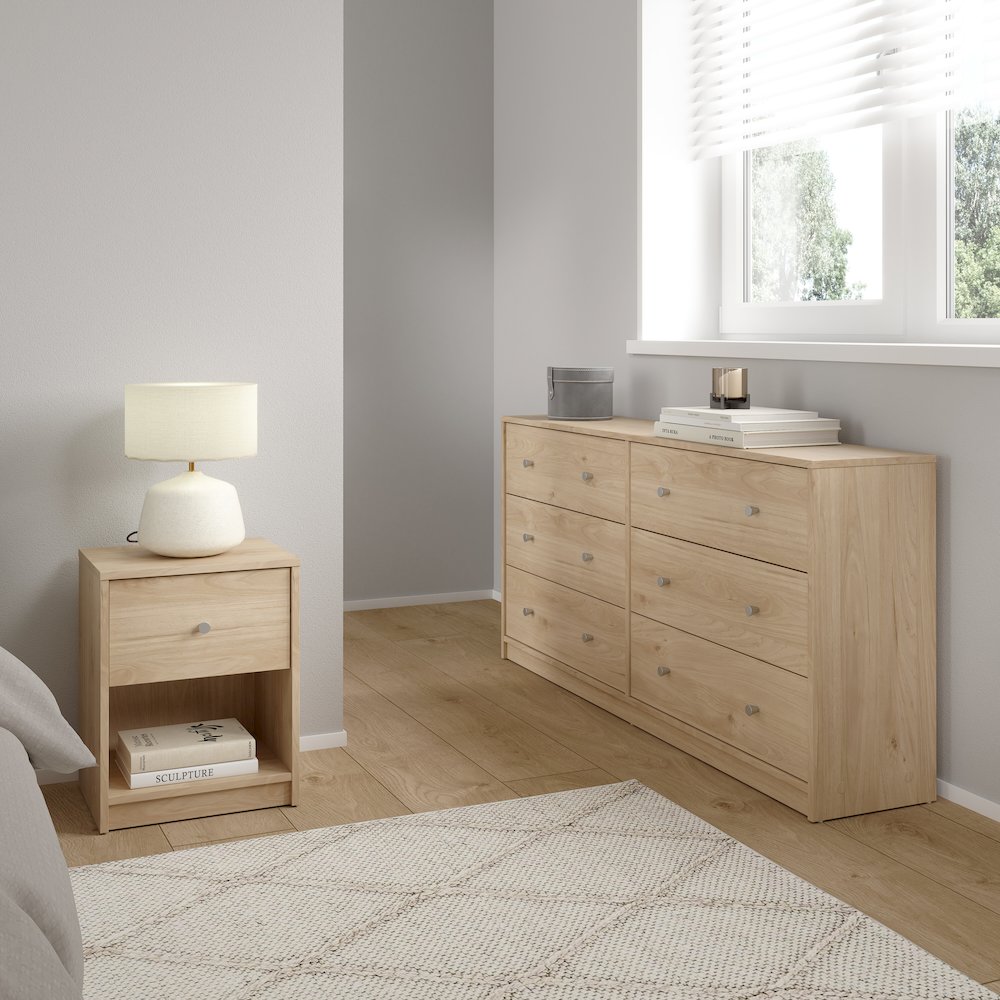 3-Piece Bedroom Set - 6 Drawer Double Dresser And Nightstand Set Of 2. Picture 4
