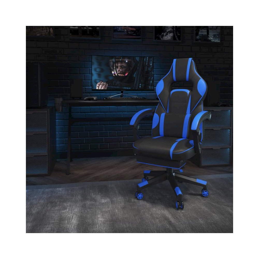 X40 Gaming Chair Racing Ergonomic Computer Chair with Fully Reclining Back/Arms, Slide-Out Footrest, Massaging Lumbar - Black/Blue. Picture 2