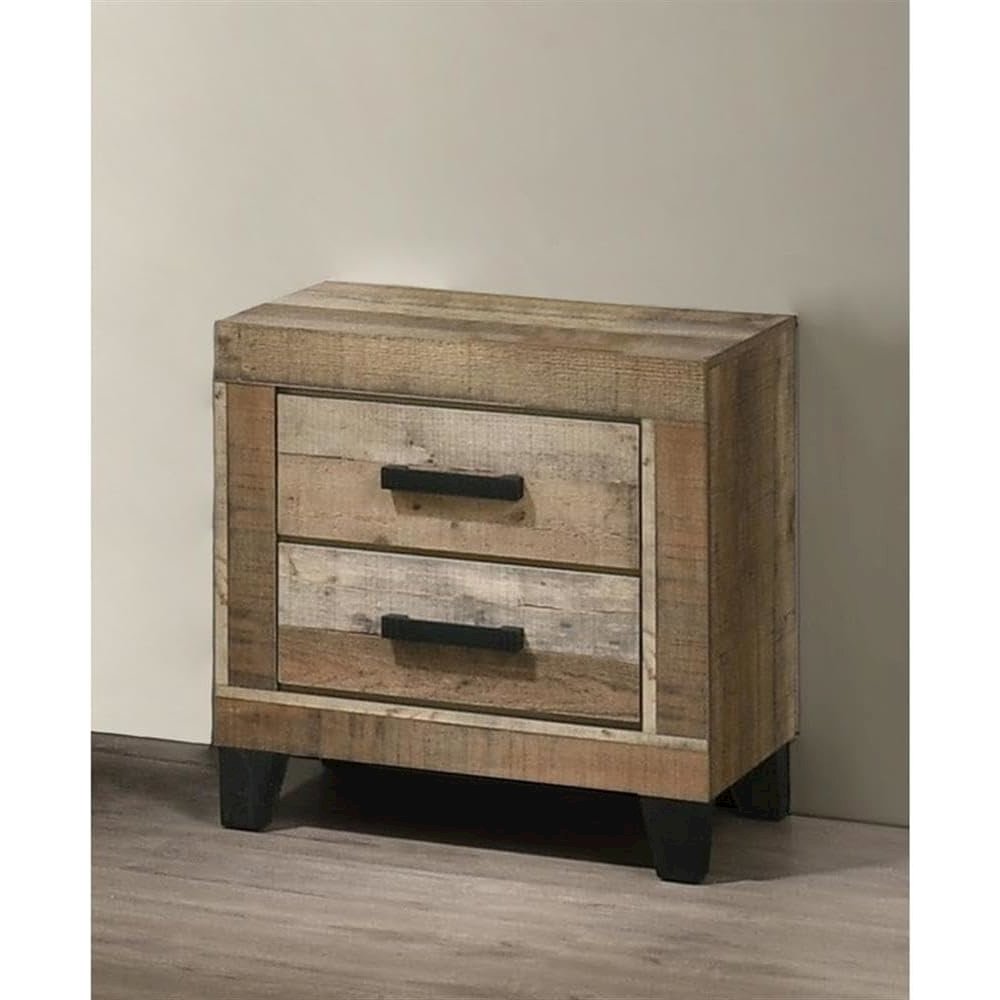 Weathered Brown Pine 2-Drawers Nightstand. Picture 4