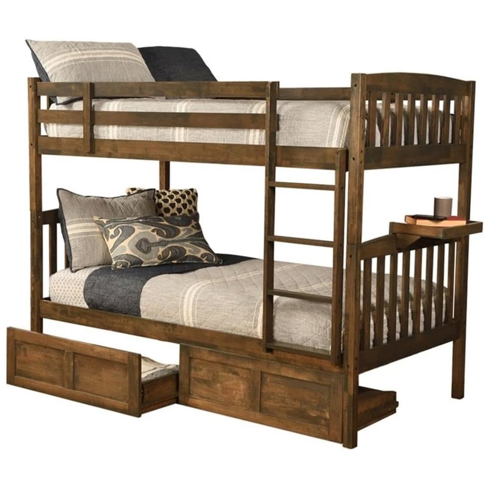 Claire Twin Wood Bunk Bed with Storage/Tray in Brown-Mattresses Not Included. Picture 1