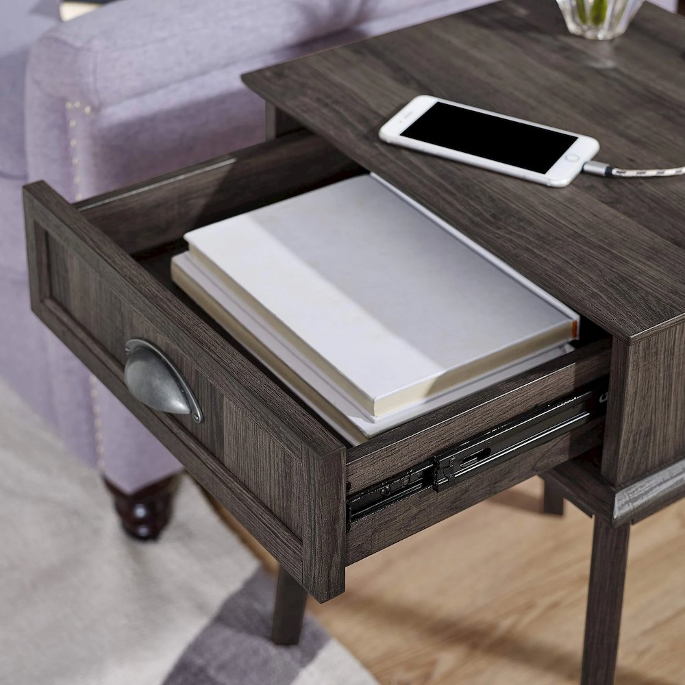 Newport Series Tall End Side Table With Fully Extended Storage Drawer. Picture 3