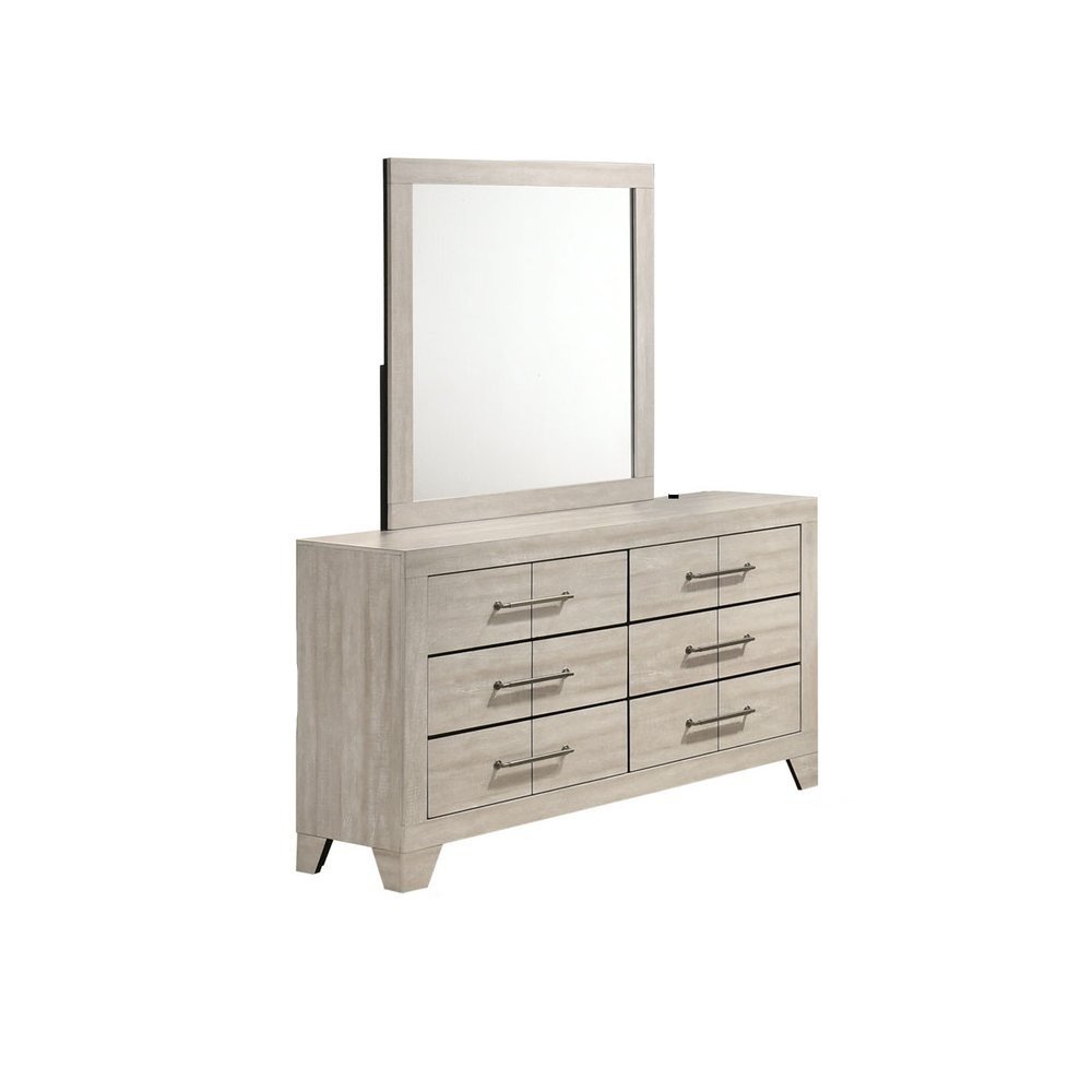 Rustic Gray Oak 6-Drawers Dresser with Mirror. Picture 1