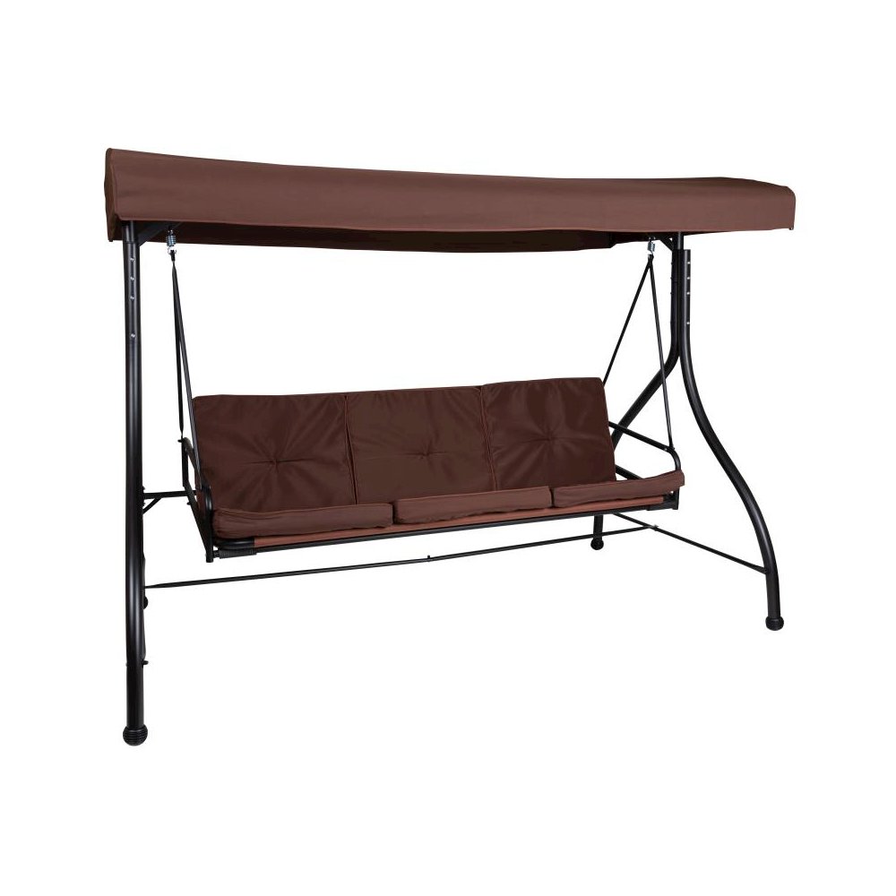 3-Seat Outdoor Steel Converting Patio Swing Canopy Hammock with Cushions / Outdoor Swing Bed (Brown). Picture 1