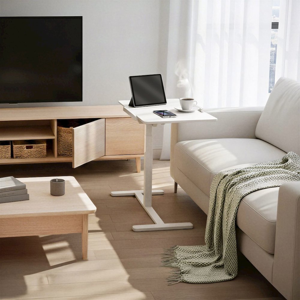 Techni Mobili Sit-to-Stand Rolling Adjustable Laptop Cart, White. Picture 4