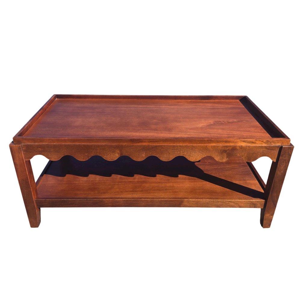 Scallop Coffee Table - Rectangular Mango Wood Side Table - Lower Shelf. Picture 1